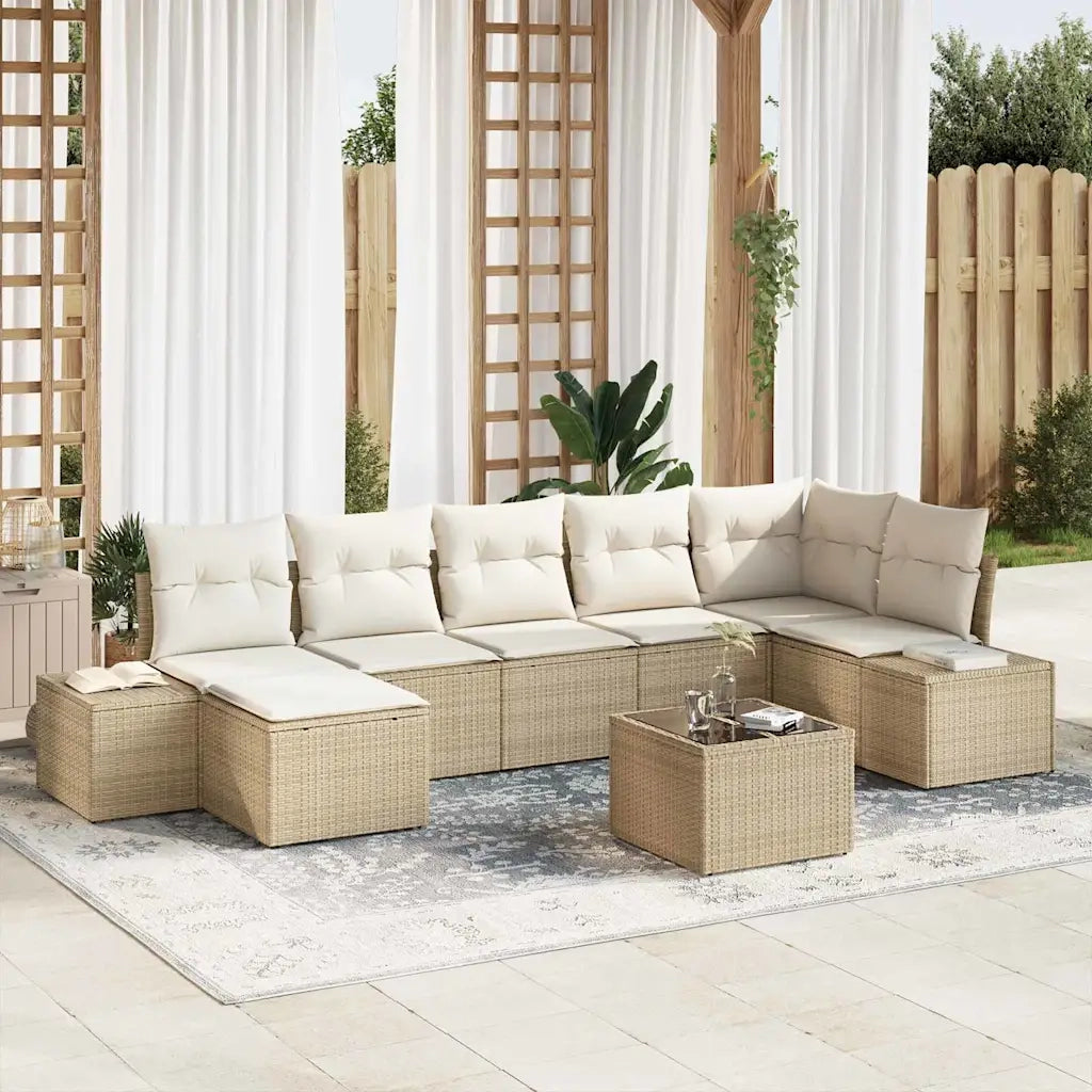Set Divano da Giardino con cuscino 8 pcs Beige polyrattan 3347161