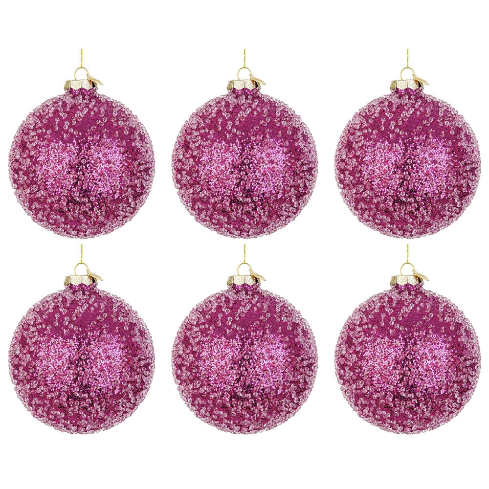 Palline di Natale in Vetro Fucsia con Diamanti Symphony Diametro: 80 mm