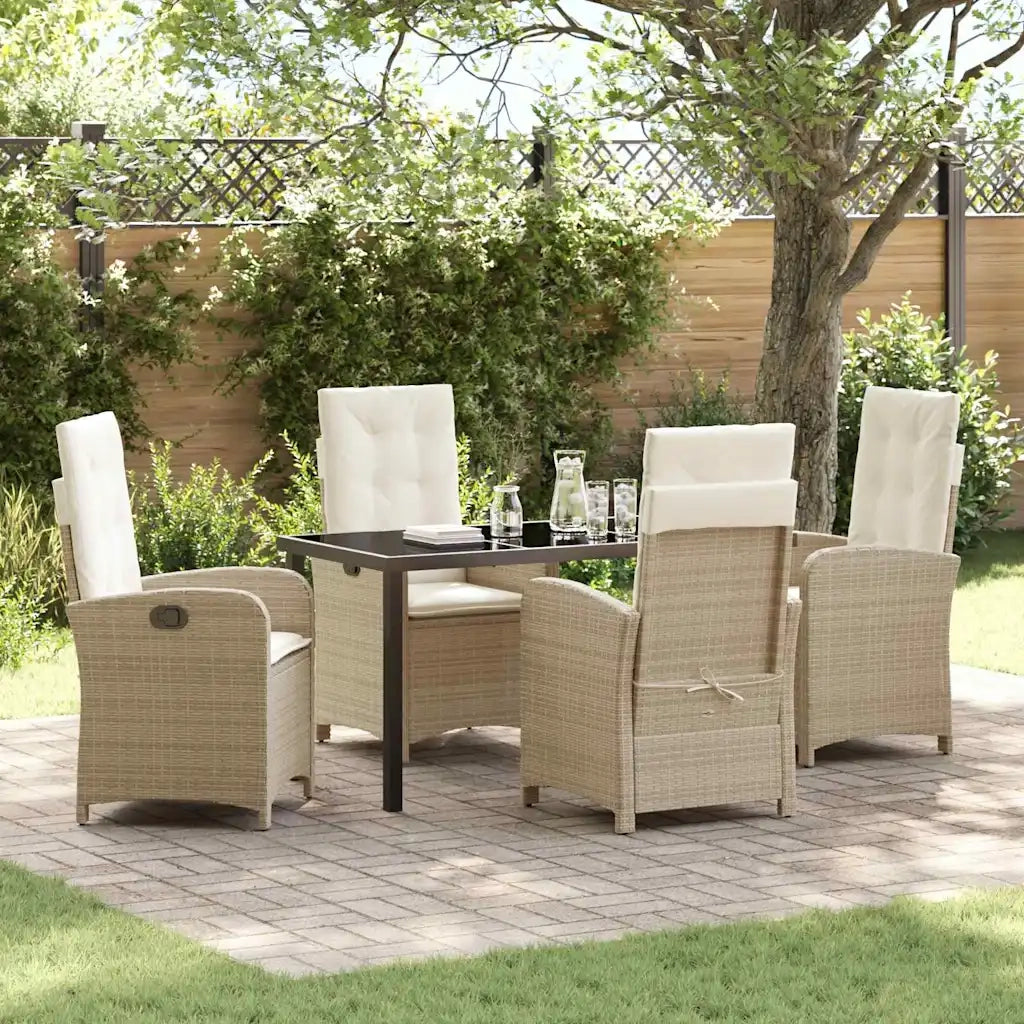 Set da Pranzo per Giardino con cuscino 5 pcs Beige polyrattan 3380283