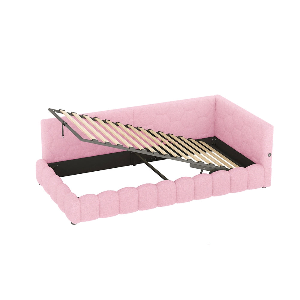 Letto giorno 90x200cm - Xylo - rosa, luci LED, USB-C, sollevamento