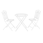 Set Bistrot Biella da Esterno con Tavolo Rotondo e 2 Sedie in Metallo Decorativo - Bianco [en.casa]