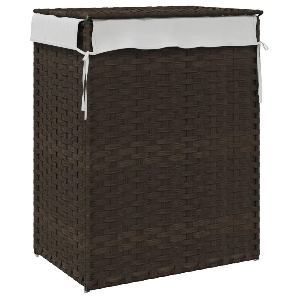 Cesto Biancheria Coperchio Marrone Scuro 46x33x60 cm Polyrattan CFW3388038