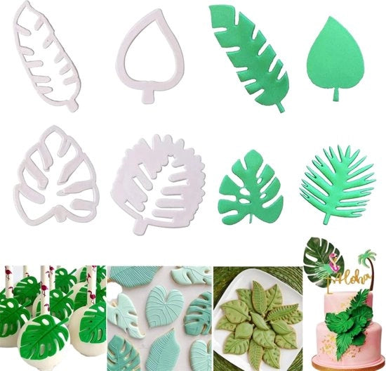 Set di foglie tropicale a forma di biscotto, 4 pezzi Set di foglie a forma di biscotto in plastica Mini biscotto a forma di foglie Fondant biscotto a forma di foglie per DIY biscotto Attrezzatura per torte di cupcake
