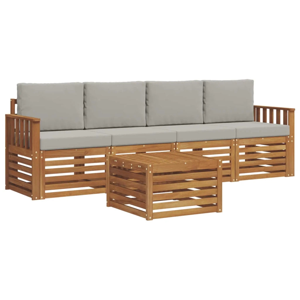 Set di divani da esterno 5 pcs Grigio Naturale e Chiaro