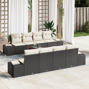 Set Divano da Giardino 9 Pezzi con Cuscini Nero Polyrattan Acacia