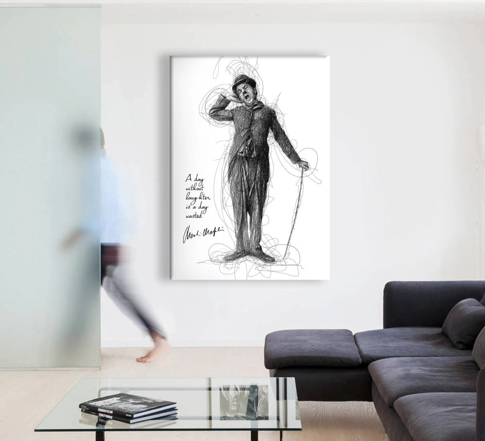 Charlie Chaplin - A Day Without Laugther - Quadro Canvas su telaio in legno Misura: 100x140 cm