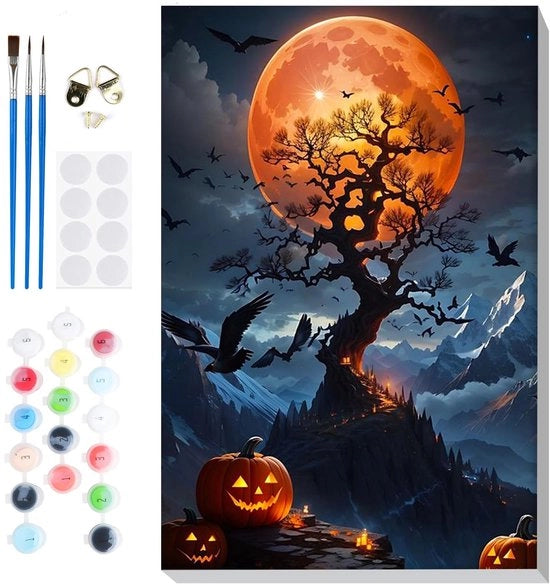 Kit di pittura per adulti iniziali con tela e cornice, Halloween per adulti su tela, set di pittura acrilica DIY per arte e artigianato, regalo per casa