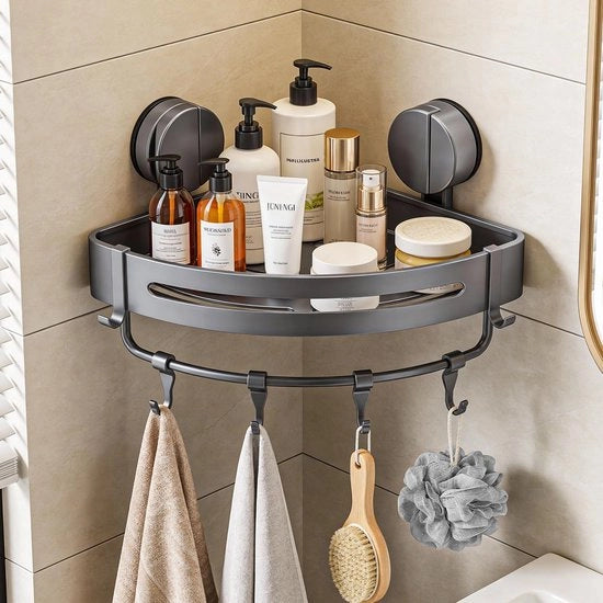 Pianale per la doccia senza perforazione - Cassetto per il bagno in alluminio - 20 kg di capacità di carico - 32 × 12 × 4,5 cm - Gavette di drenaggio efficienti