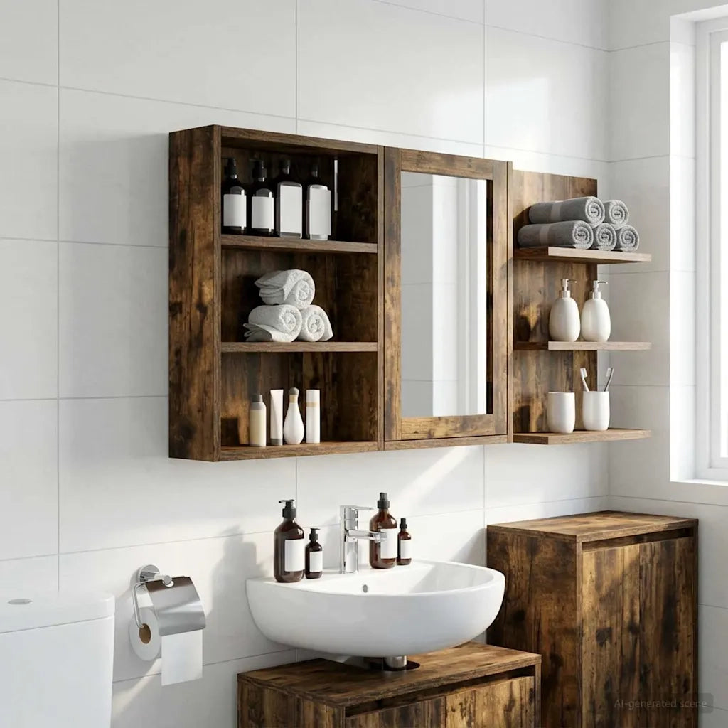 Armadio da bagno a muro Quercia Affumicata 40 x 10 x 50 cm 889347