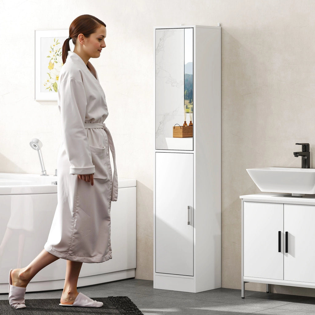 Mobile colonna bagno con specchio 6 livelli 2 ante ripiani regolabili ¨C zephmum ¨C 32x28x162cm bianco