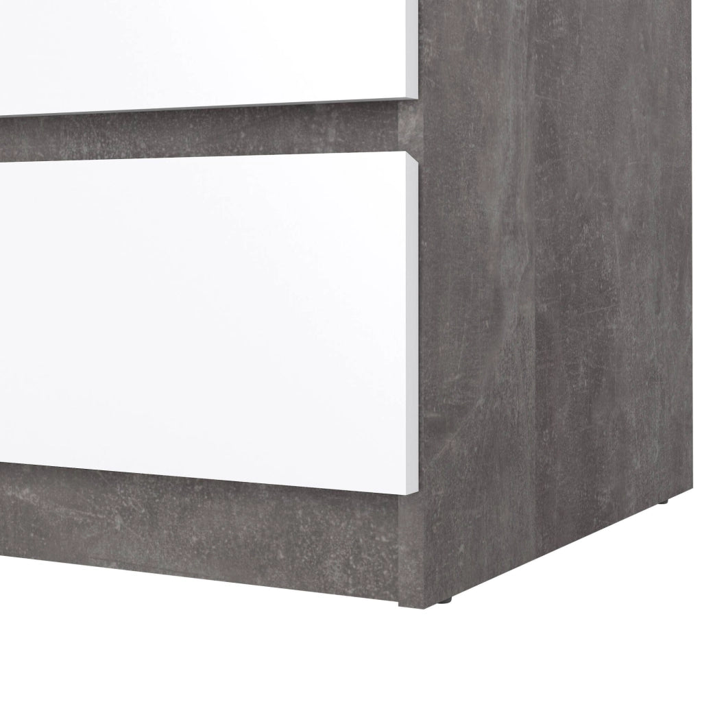 Cassettiera Artic, Settimino multiuso, Comò camera da letto, Mobile con cassetti, 77x50 h70 cm, Cemento e Bianco lucido