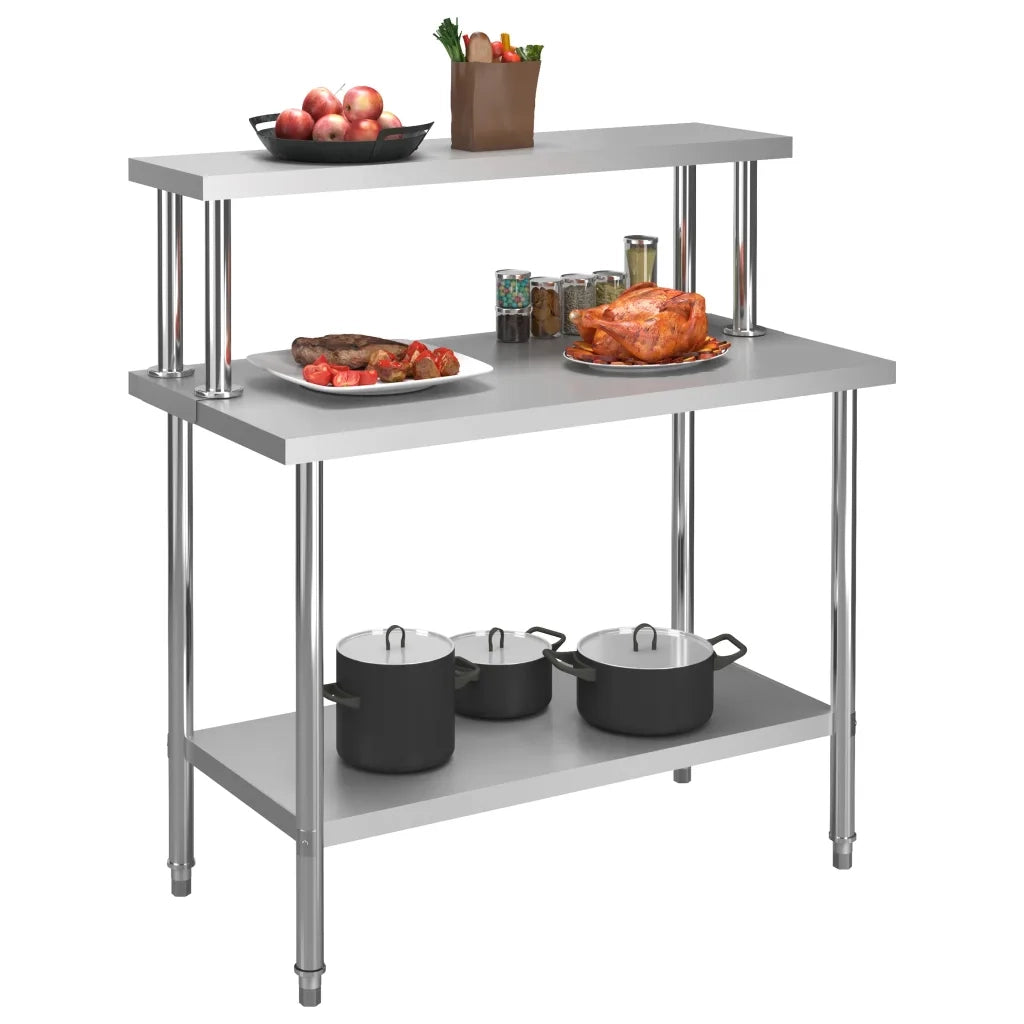 Tavolo Lavoro Cucina con Mensola-Piano di Lavoro Cucina 120x60x120 cm in Acciaio Inox 698494