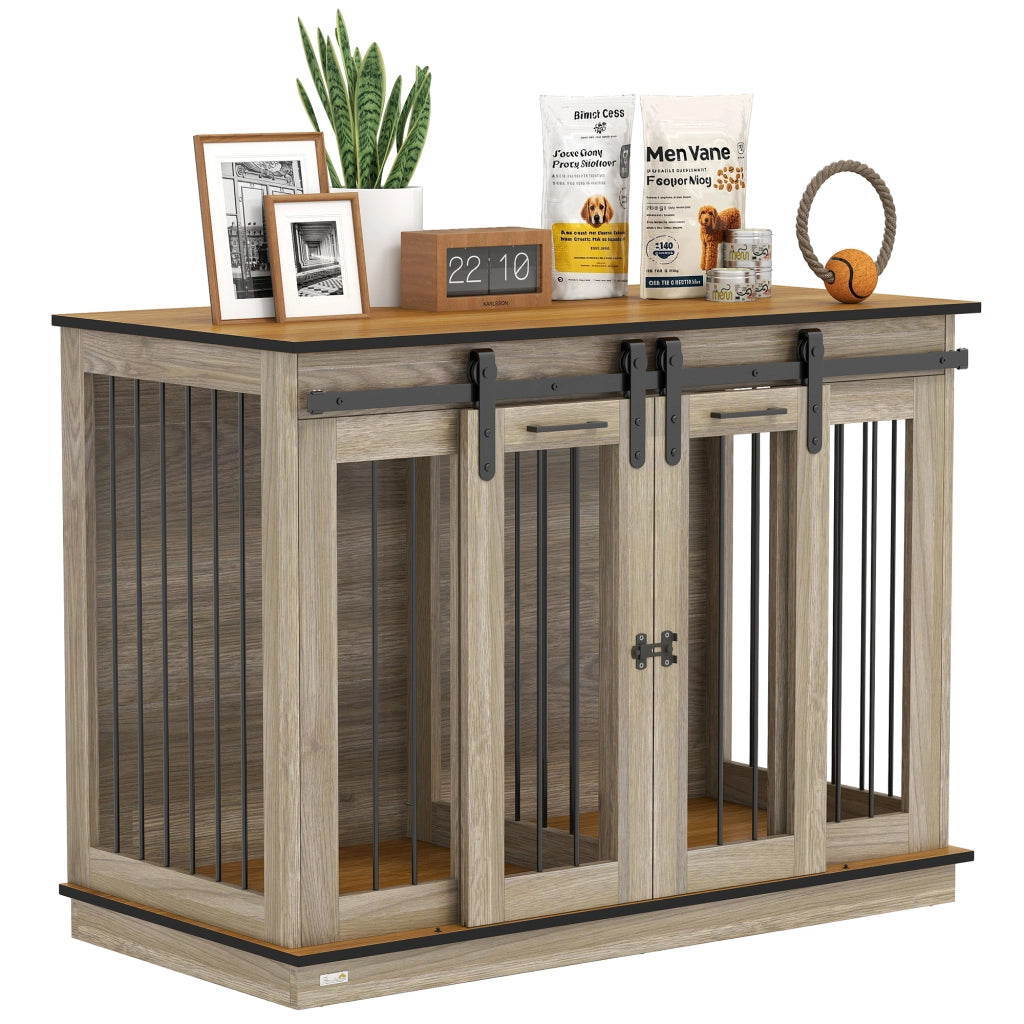 Gabbia per cani ¨C Minimal ¨C Marrone, 2 porte, design rustico