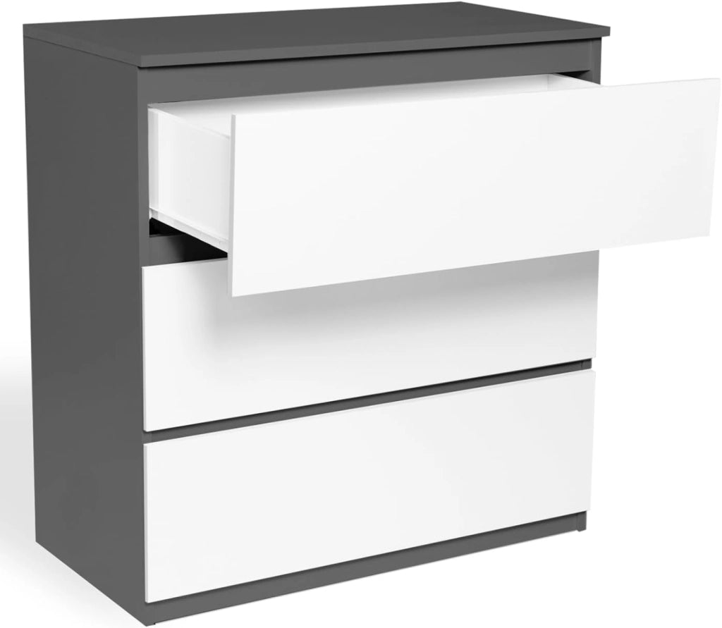 Cassettiera a 3 cassetti TOMI legno bianco e grigio