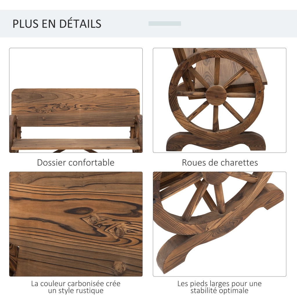 Panchina da Giardino 3 Posti ¨C zephmum ¨C Legno di Pino Carbonizzato con Ruote