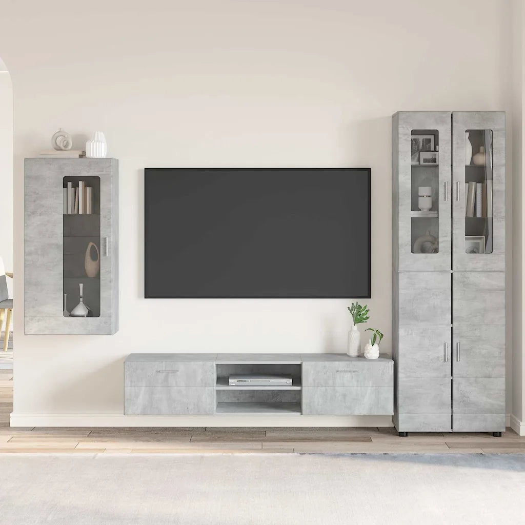 Set mobile TV con porta FLORIN Grigio cemento Legno multistrato