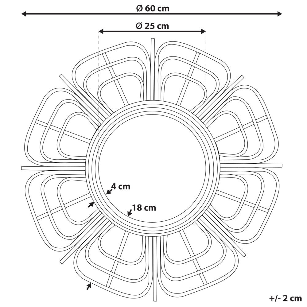 Specchio da parete in rattan naturale 60 cm Boho con Fiori Ganci di montaggio Soggiorno Camera da letto