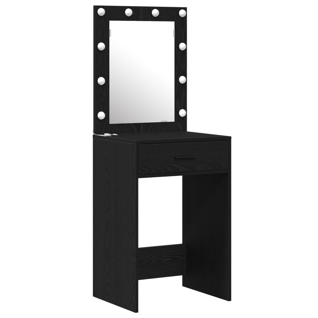 Set di Tavoli da Trucco 2 Pezzi con LED in Legno Ingegnerizzato Nero