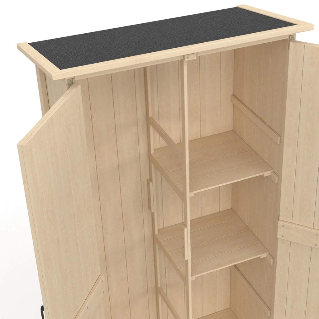 IDMarket - Armadio da giardino in legno 90 x 50 x 160 cm con tetto inclinato, doppia anta e ripiani