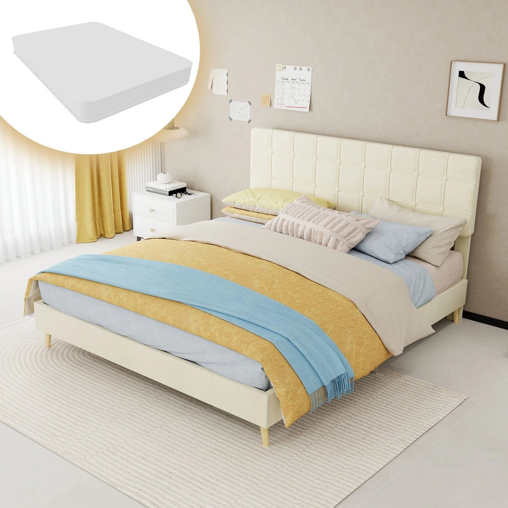 Letto Matrimoniale Imbottito con Materasso ¨C MINIMAL ¨C Tessuto Beige 160x200