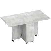 Tavolo da Pranzo Pieghevole 140x76x74 cm con Ruote con 2 Cassetti 2 Ante e Armadietto in Legno Grigio Cemento