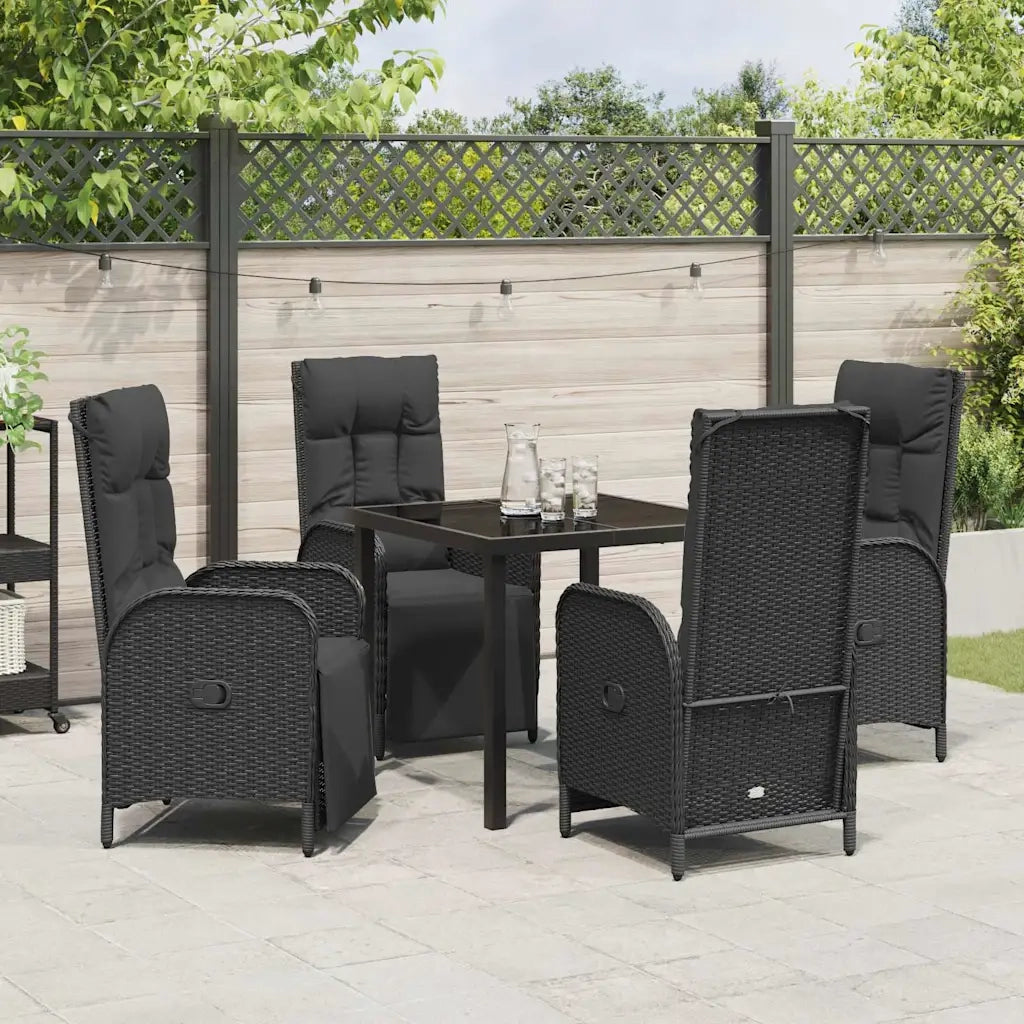 Set da Pranzo per Giardino con cuscino 5 pcs Nero polyrattan 3380121