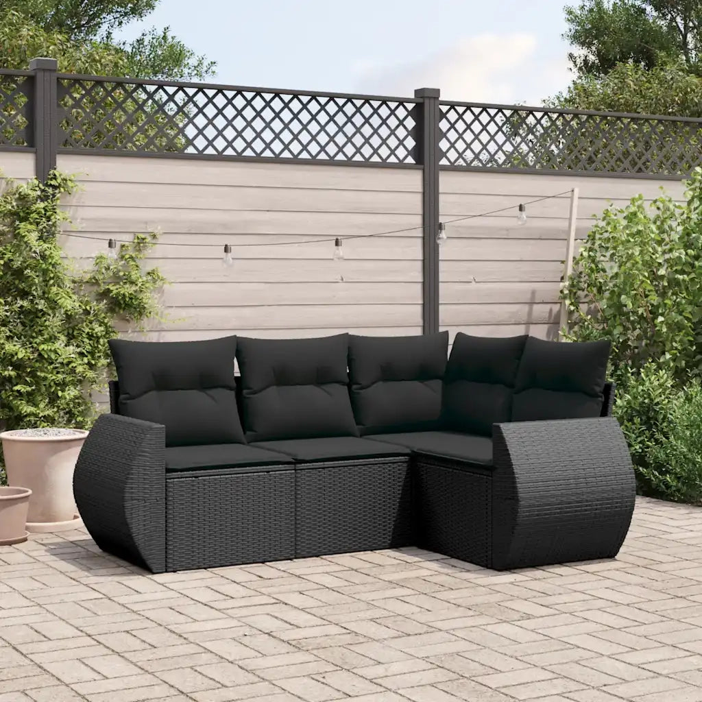 Set Divani da Giardino 4 pz | Set Salotto da Giardino con Cuscini Nero in Polyrattan