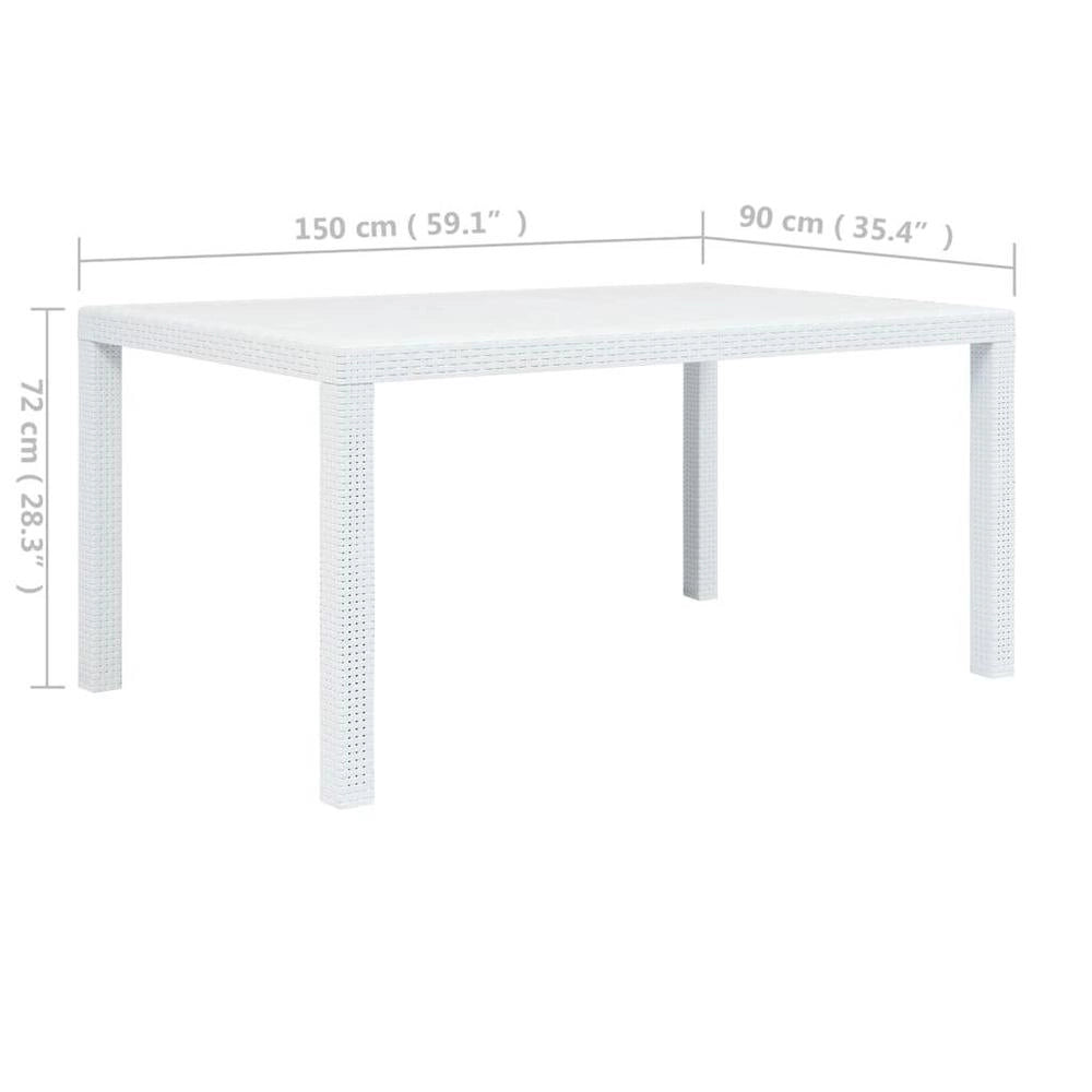 Garden Table, White, 150x90x72 Cm, Plastic, Rattan Look