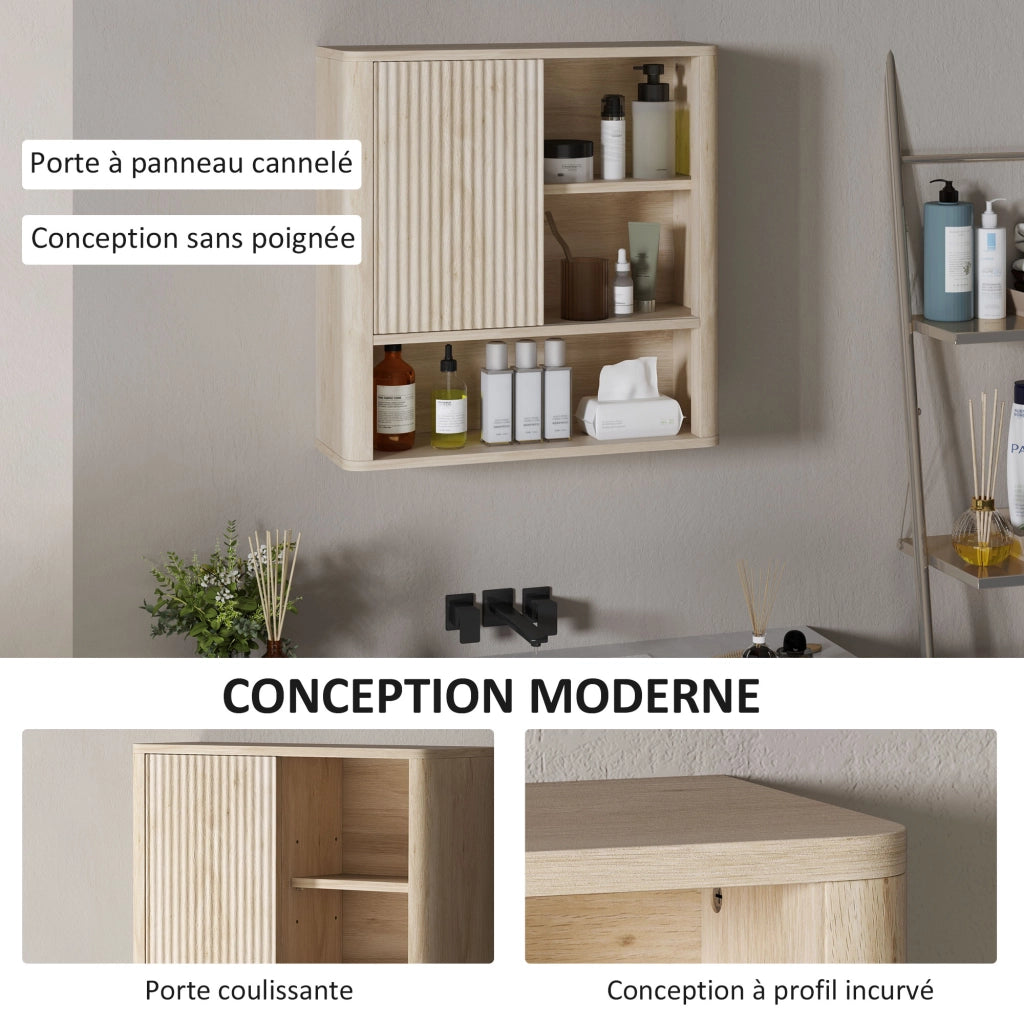 Armadietto da bagno con ripiani regolabili e porta scorrevole ¨C Minimal ¨C legno naturale
