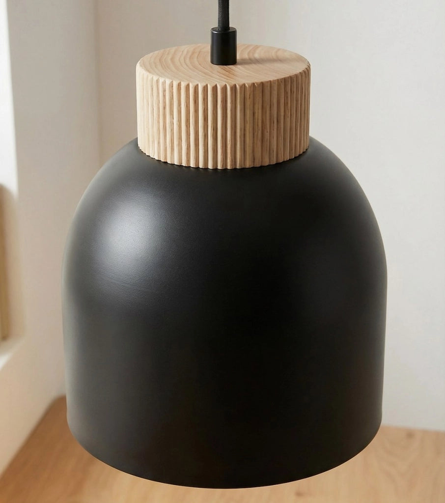 Lampada sospensione VIGO nera legno scandinava 1xE27 Emibig
