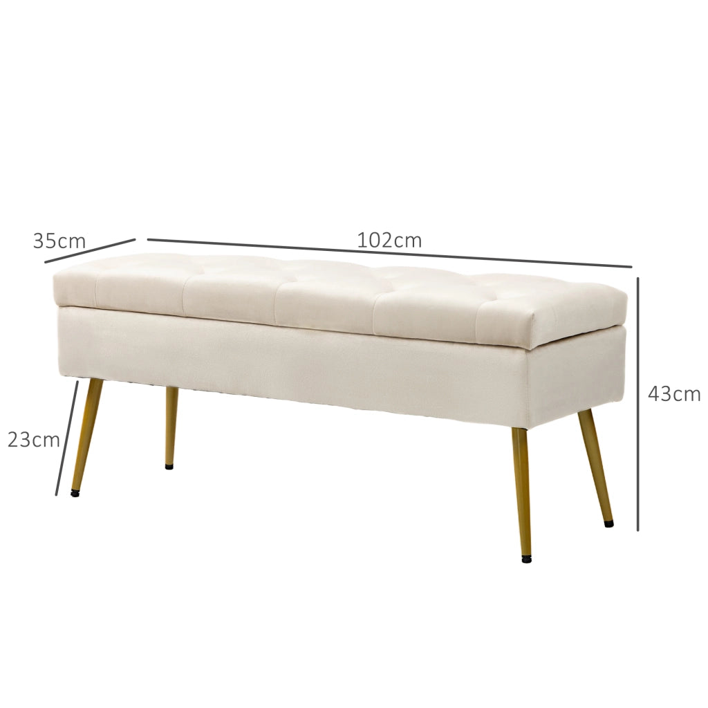 Panca contenitore in poliestere con coperchio a chiusura dolce e seduta trapuntata per ingresso beige 102 × 35 × 43 cm