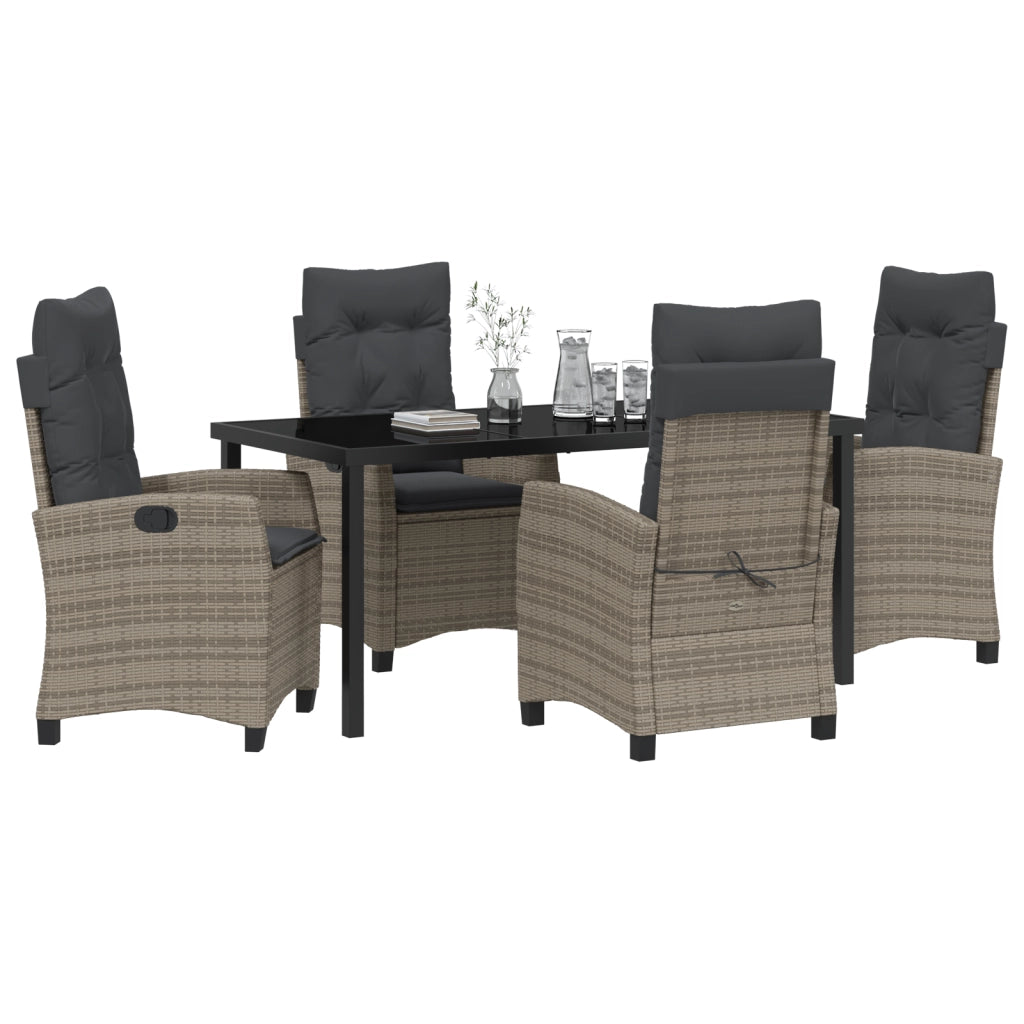 Set da Pranzo per Giardino con Cuscini Grigi in Rattan Polyrattan