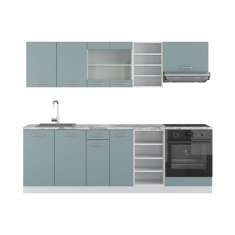 Cucina componibile R-Line Grigio-blu/Bianco 240 cm senza piano di lavoro Vicco