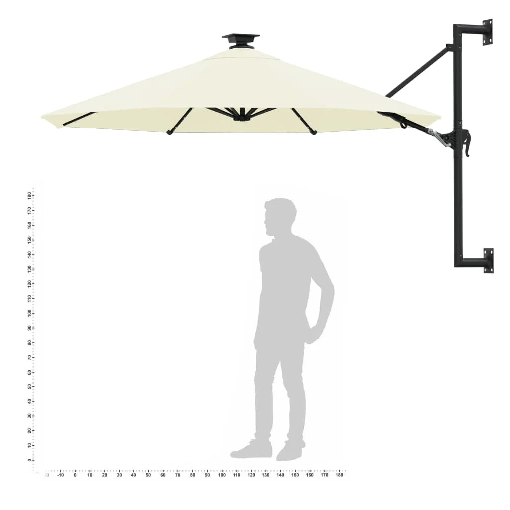 Ombrellone da parete con palo in metallo e illuminazione a LED 300 cm colore sabbia 02_0008694