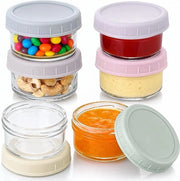 Set di 6 contenitori di vetro da 80 ml con coperchi in silicone impermeabile per snack, salse, insalate e erbe