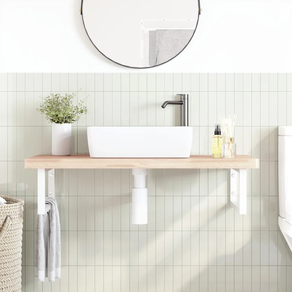 Ripiano a Parete per Lavabo in Acciaio e Massello di Faggio 3302436