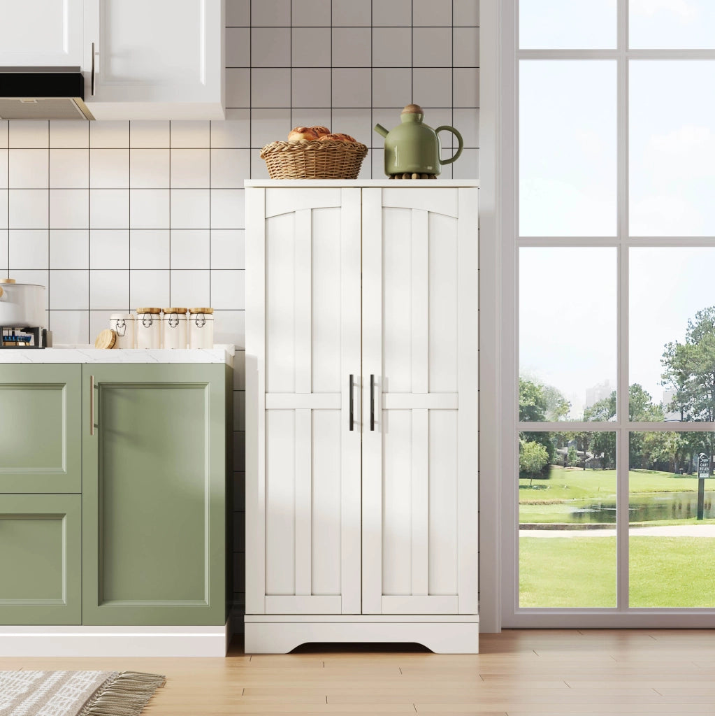 Credenza alta 120x60x40 cm con luce LED sensore; ripiani regolabili in MDF bianco