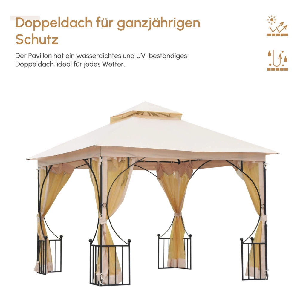 Gazebo da giardino Tenda da giardino; incluso materiale di montaggio; impermeabile; 295 cm x 295 cm x 275 cm. Beige + Nero