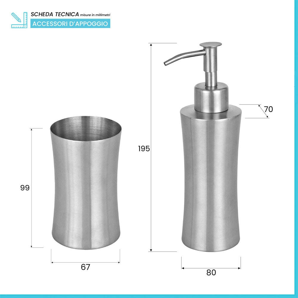 Set accessori bagno 3 pezzi in acciaio inox satinato Lunar
