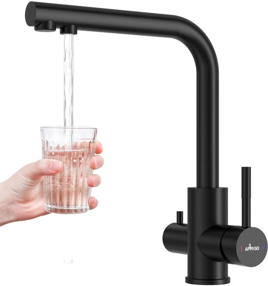 Kraan per cucina 3 vie, 360° girevole, 2 manopole per acqua potabile, 3 vie in un solo corpo, per filtro acqua
