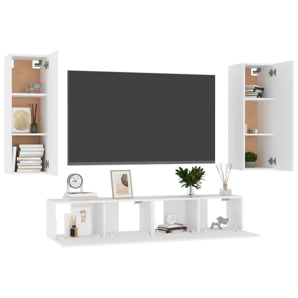 Set Mobili Porta TV 4 pz-Credenza per TV Bianco in Legno Multistrato 600036