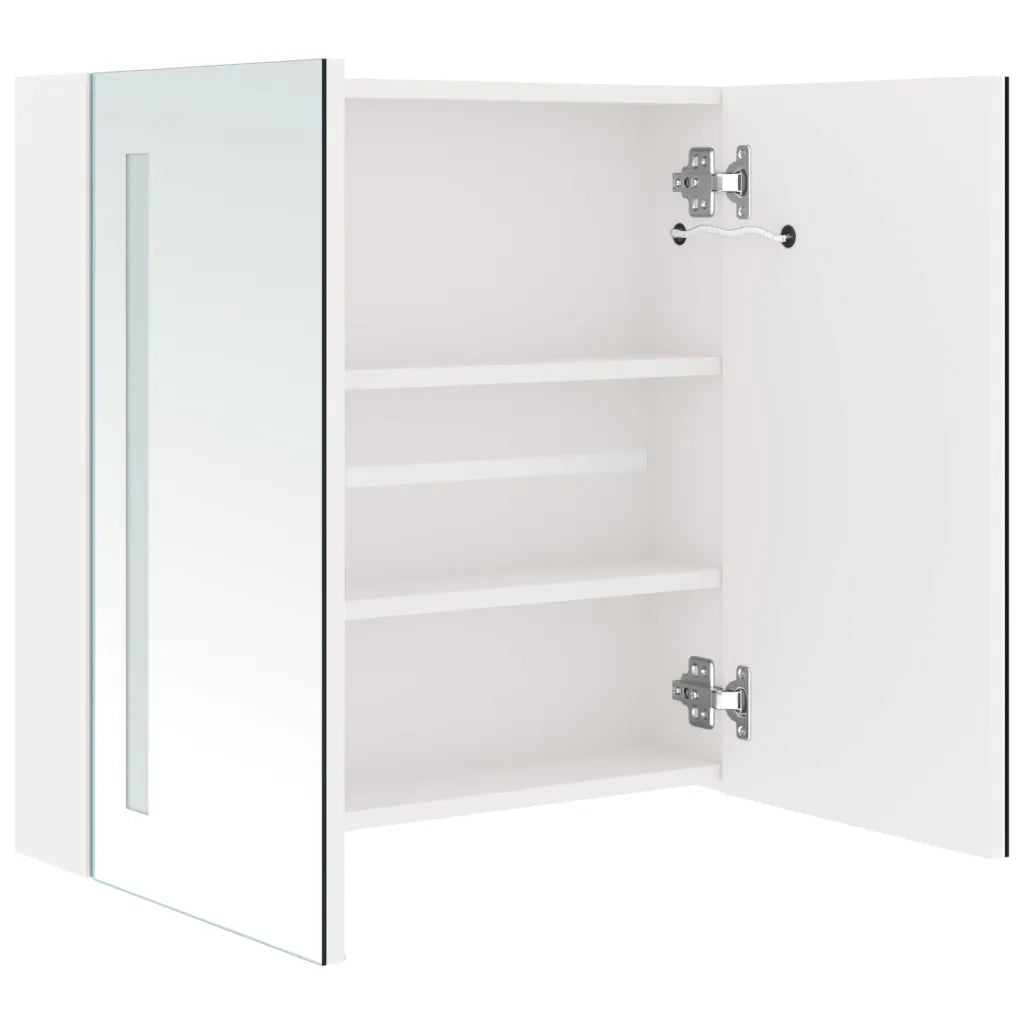Armadietto Bagno con Specchio e LED Bianco Lucido 62x14x60 cm cod mxl 58961
