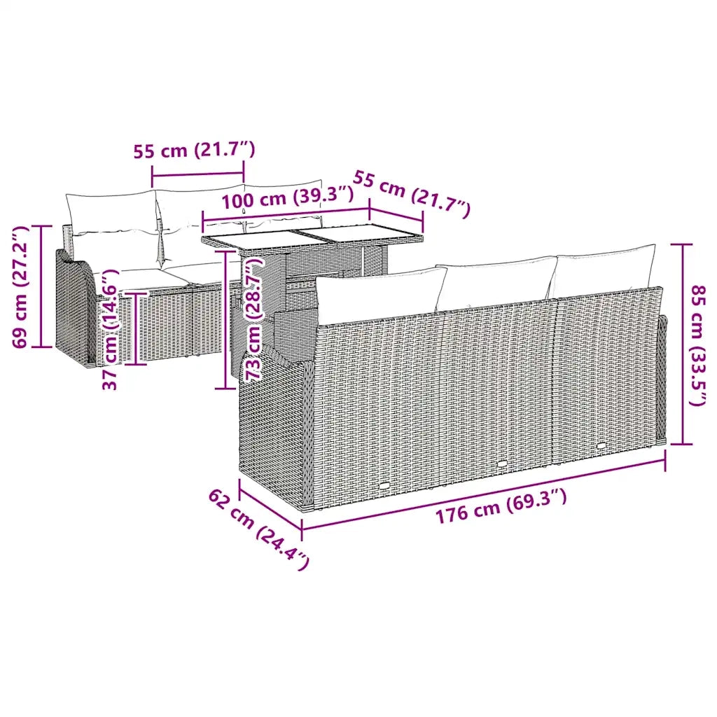 Set Divano da Giardino 7 pcs Grigio chiaro Poly Rattan 3348388