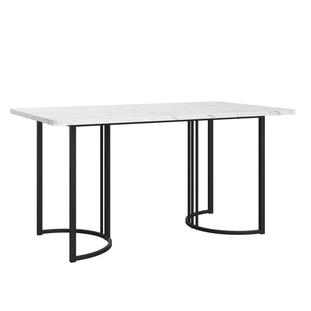 Set da pranzo 5 pezzi con tavolo 140x80x75 cm e 4 sedie; struttura in metallo e MDF bianco grigio scuro
