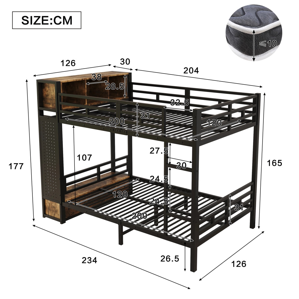 Letto a castello 120 × 200 cm con contenitore laterale, appendiabiti, cassetto, pannello forato et senza materasso