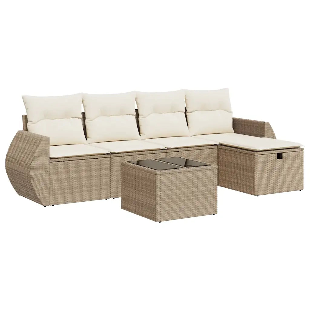 vidaXL Set Divano da Giardino 6 pz con Cuscini Beige in Polyrattan