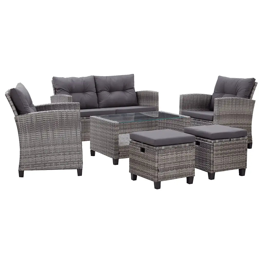 Set Divani da Giardino 6 pz con Cuscini Polyrattan Grigio Scuro cod mxl 64945