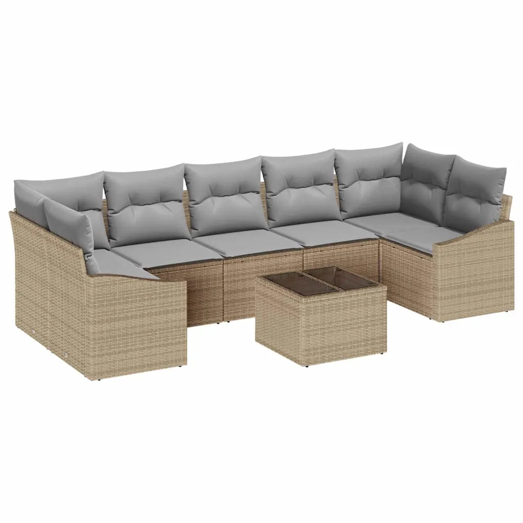 Set di divani con cuscino 8 pcs Beige e grigio polyrattan