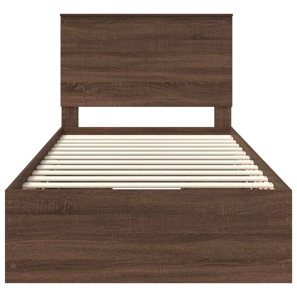 Struttura del letto con cassetto-Giroletto con contenitore-Rete del Letto Rovere Marrone 100 x 200 cm 402989