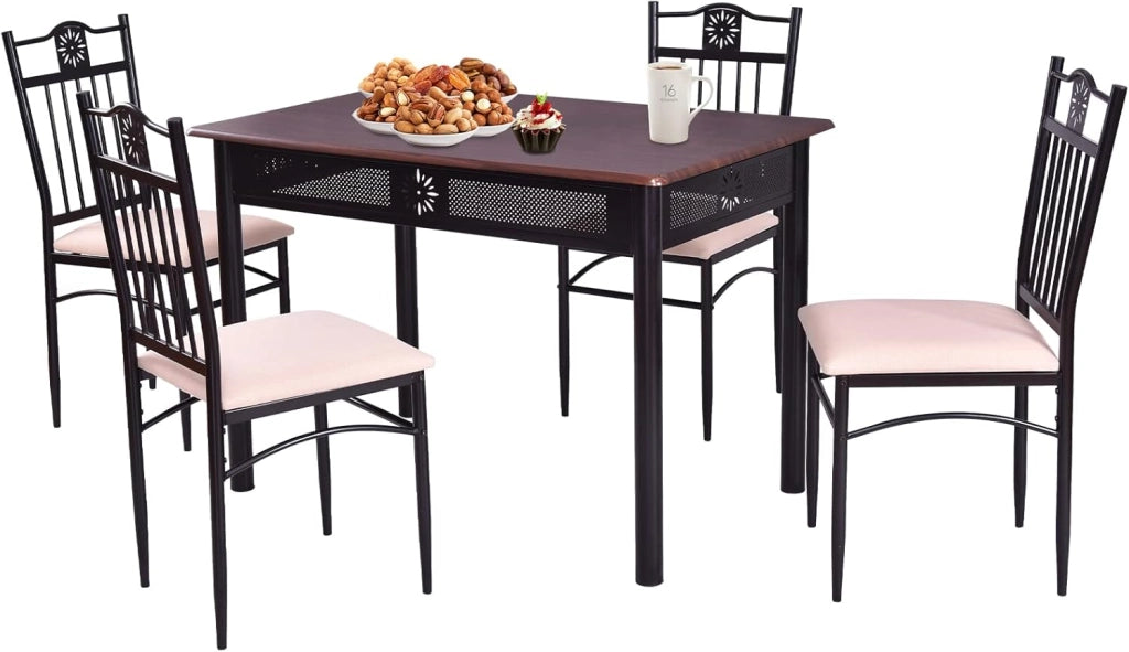 Set da tavolo da pranzo da 5 pezzi, set da tavolo rettangolare con 4 sedie tappezzate per 4 persone a casa, sala da pranzo, ristorante (Fuchsia)